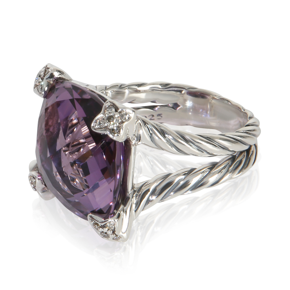 David Yurman Sterling Silver Amethyst and Diamond On Point Ring - Picture 4 of 6